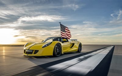 4k, Hennessey Venom GT Spyder, supercars, 2017 bilar, sportcars, tuning, bilar