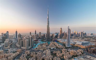 Dubai, Burj Khalifa, 4k, g&#246;kdelenler, modern binalar, BAE, downtown