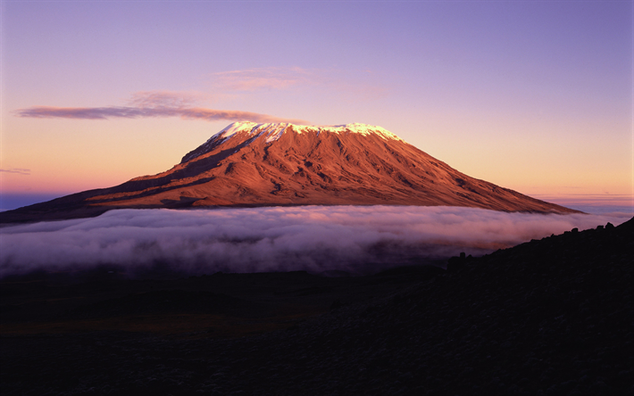 Le mont Kilimandjaro, le 4k, stratovolcan, les montagnes, le Kilimandjaro, Tanzanie, Afrique
