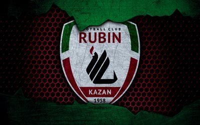 Rubin Kazan, 4k, logo, Russian Premier League, soccer, football club, Russia, grunge, metal texture, Rubin Kazan FC