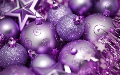 Christmas, New Year, christmas decorations, purple balls, stars, xmas
