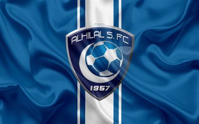 Al-Hilal FC, 4K, Saudi Football Club, logo, emblem, Saudi Professional League, football, Riyadh, Saudi Arabia, silk texture