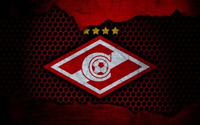 Spartak Moscow, 4k, logo, Russian Premier League, soccer, football club, Russia, Spartak, grunge, metal texture, Spartak Moscow FC