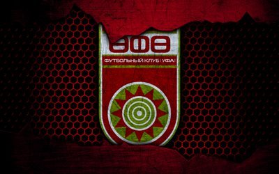 FC Ufa, 4k, logo, Russian Premier League, soccer, football club, Russia, grunge, metal texture, Ufa FC