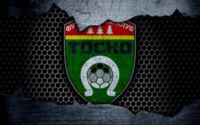 Tosno, 4k, logo, Russian Premier League, soccer, football club, Russia, grunge, metal texture, Tosno FC