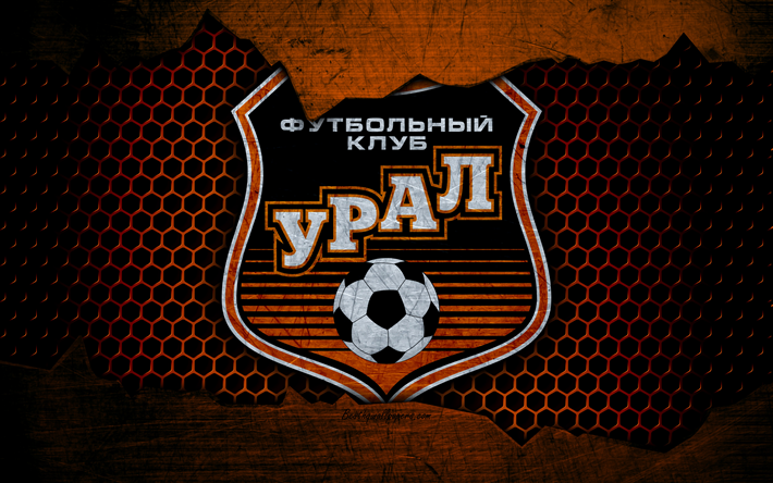Ural, 4k, logo, Russian Premier League, soccer, football club, Russia, grunge, metal texture, Ural FC