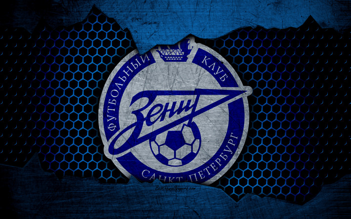 Zenit De S&#227;o Petersburgo, 4k, logo, Russian Premier League, futebol, clube de futebol, R&#250;ssia, Zenit, grunge, textura de metal, Zenit de s&#227;o Petersburgo FC