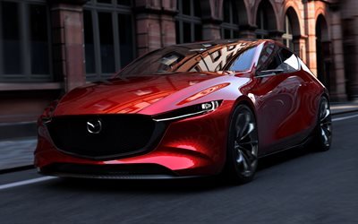 Mazda 3, 4k, 2018 autoja, uusi Mazda 3, Tokion Auton&#228;yttelyss&#228;, Mazda Kai K&#228;site, Mazda