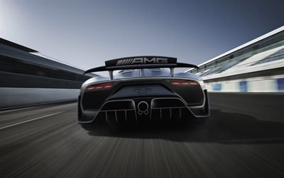 Mercedes-AMG-Projektet En, 2017, racing bil, 4k, bakifr&#229;n, bakre vinge, superbil, Mercedes