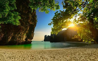 Thailand, beach, sea, tropical islands, sunset, evening, palms, Thailand landmarks