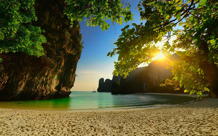 Thailand, beach, havet, tropiska &#246;ar, sunset, kv&#228;ll, palms, Thailand landm&#228;rken