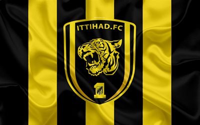 Al-Ittihad FC, 4K, Saudi soccer club, logo, emblem, Saudi Professional League, football, Jeddah, Saudi Arabia, silk texture