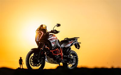 KTM 1290 Super Adventure R, tramonto, 2017 biciclette, deserto, offroad KTM