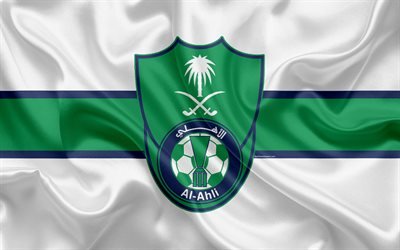 Al Ahli SC, 4K, Saudi soccer club, Al Ahli logo, emblem, Saudi Professional League, football, Jeddah, Saudi Arabia, silk texture