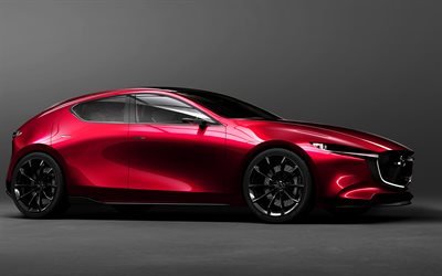 Mazda 3, 2019, Mazda KAI, 4k, il nuovo design, le automobili Giapponesi, rosso, monovolume, Mazda