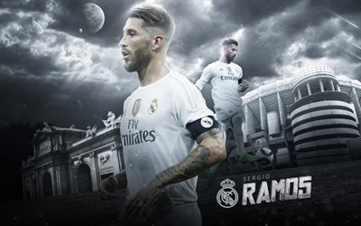 Sergio Ramos, fan art, espanjalaiset jalkapalloilijat, Real Madrid FC, Liiga, Ramos, jalkapallo, Galacticos