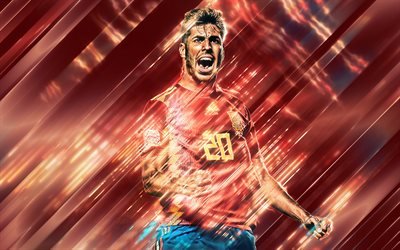 Marco Asensio, yaratıcı sanat, stil, İspanyol futbolcu, İspanya Milli Futbol Takımı, İspanya, kırmızı yaratıcı arka plan, futbol bı&#231;aklar, Asensio