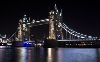 Tower Bridge, natt, Themsen, engelska landm&#228;rken, London, England, STORBRITANNIEN