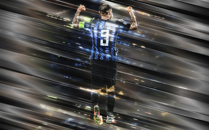 Mauro Icardi, creative art, blades style, Argentinian footballer, Inter Milan FC, Internazionale FC, Serie A, Italy, striker, blue creative background, football