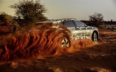 Audi e-tron, 2018, desert, off-road, electric crossover, tuning e-tron, camouflage, Audi