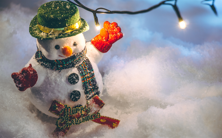 snowman, toy, garland, evening, winter, snowmen, New Year, Christmas