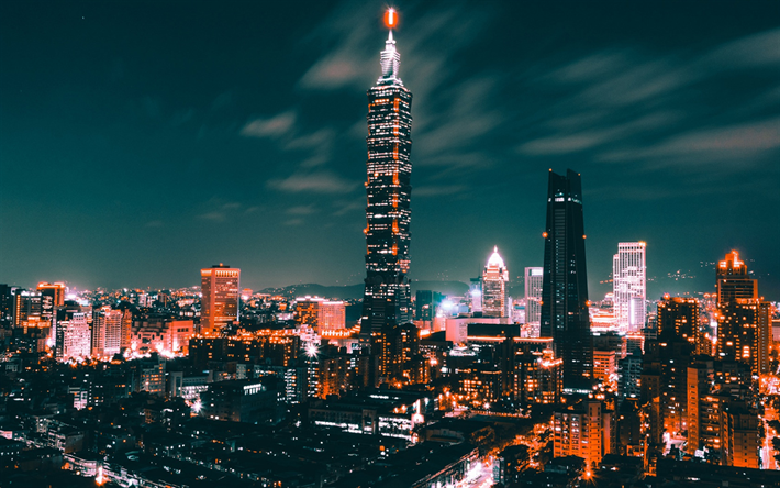 Taipei 101, el Taipei World Financial Center, el rascacielos, noche, lugar de inter&#233;s, Taipei, capital de Taiw&#225;n