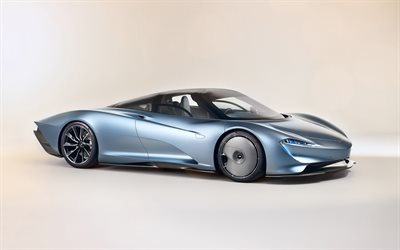 2020, McLaren Speedtail, 4k, vista de frente, nuevo coche de carreras, el azul del coche de los deportes, de carreras Brit&#225;nico de coches de McLaren