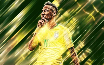 Neymar Jr, creative art, ter&#228;t tyyli, Brasilialainen jalkapalloilija, Brasilian jalkapallomaajoukkue, Brasilia, vihre&#228; luova tausta, Neymar, jalkapallo