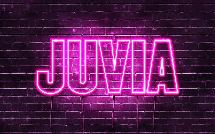 Feliz Anivers&#225;rio Juvia, 4k, luzes de n&#233;on rosa, nome Juvia, criativo, Juvia Feliz Anivers&#225;rio, Juvia Birthday, nomes femininos japoneses populares, foto com o nome Juvia, Juvia
