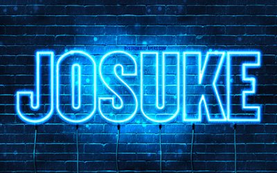Buon Compleanno Josuke, 4k, luci al neon blu, nome Josuke, creativo, Josuke Buon Compleanno, Compleanno Josuke, nomi maschili giapponesi popolari, foto con nome Josuke, Josuke