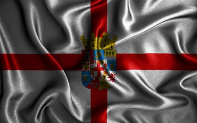 Almerian lippu, 4k, silkki aaltoilevat liput, Espanjan maakunnat, Almerian p&#228;iv&#228;, kangasliput, 3D-taide, Almeria, Eurooppa, Almeria 3D lippu, Espanja