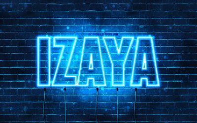Buon Compleanno Izaya, 4k, luci al neon blu, nome Izaya, creativo, Izaya Buon Compleanno, Compleanno Izaya, nomi maschili giapponesi popolari, foto con nome Izaya, Izaya
