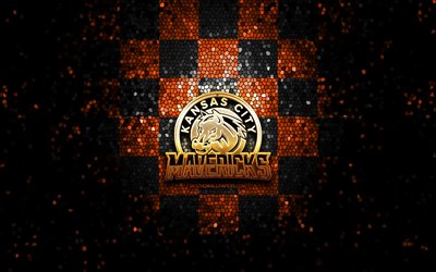 Kansas City Mavericks, glitter logo, ECHL, orange black checkered background, hockey, american hockey team, Kansas City Mavericks logo, mosaic art