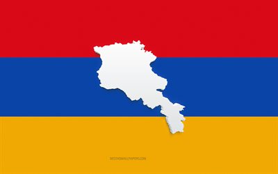 Silueta de mapa de Armenia, bandera de Armenia, silueta en la bandera, Armenia, silueta de mapa de Armenia 3d, mapa de Armenia 3d
