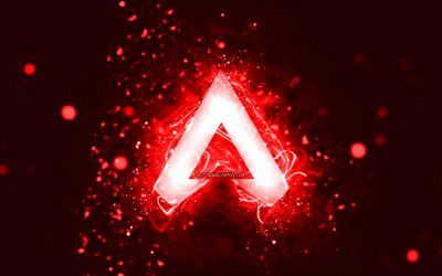 Apex Legends red logo, 4k, red neon lights, creative, red abstract background, Apex Legends logo, games brands, Apex Legends