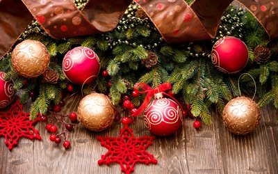 New Year, Christmas balls, Christmas Decorations, red Christmas balls