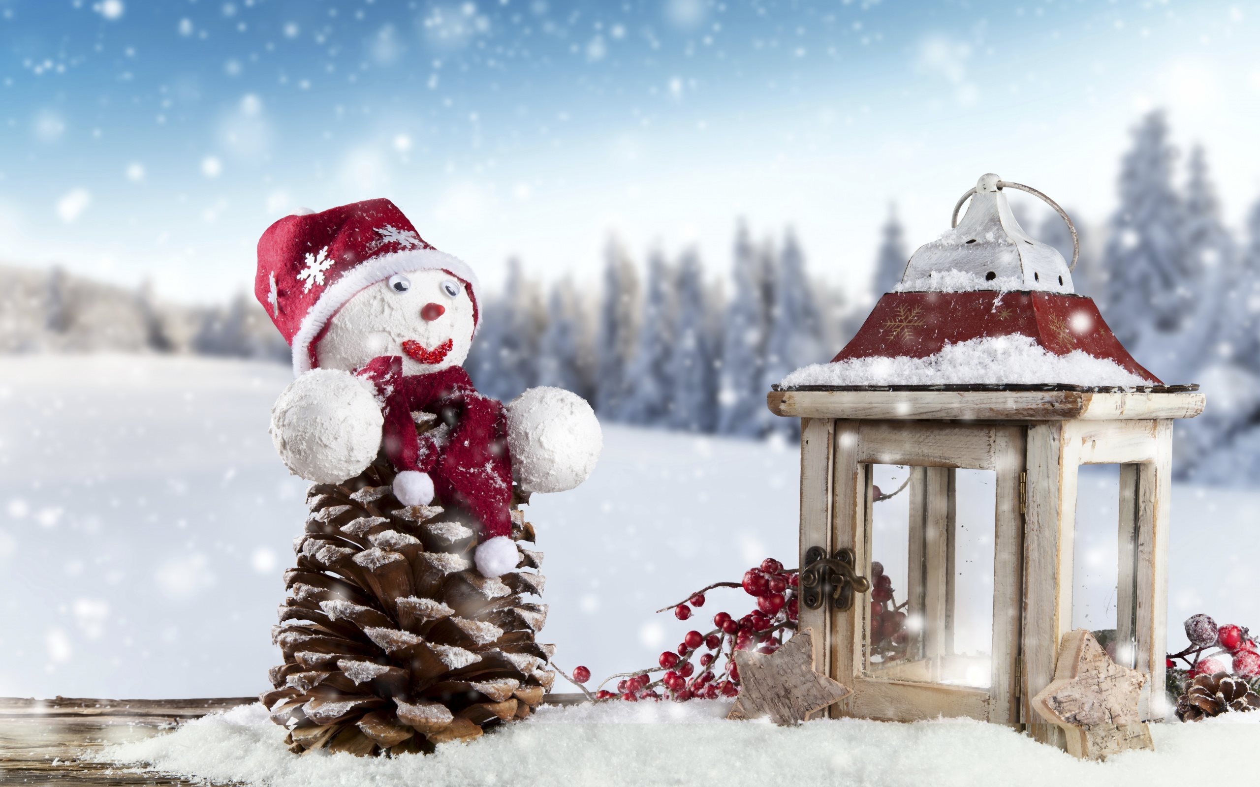 Lataa kuva Lumiukko, Uusi Vuosi, Joulu, talvi, lumi näytön resoluutio  2560x1600. Taustakuvat työpöydälle