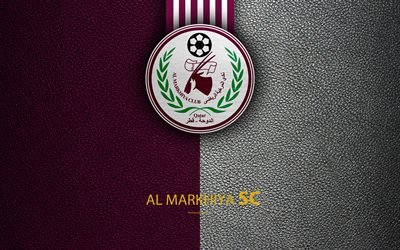 Al Markhiya SC, 4k, Qatar, club de f&#250;tbol, p&#250;rpura textura de cuero, logotipo, Qatar Stars League, en Doha, la Premier League, Q-League, Al-Markhiya Estadio
