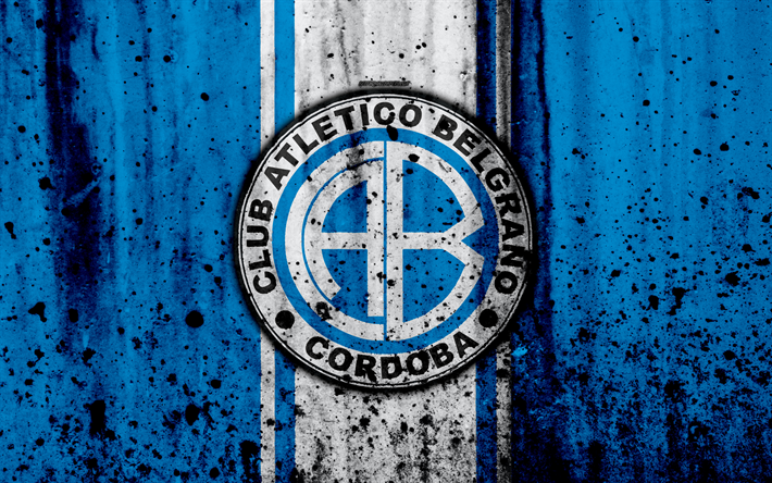 4k, FC Belgrano, grunge, Superliga, soccer, Argentina, logo, Belgrano, football club, stone texture, Belgrano FC