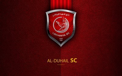 Al-Duhail SC, 4k, Qatar football club, red leather texture, Al-Duhail logo, Qatar Stars League, Doha, Qatar, Premier League, Q-League