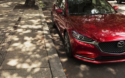 Mazda 6, 2018, 4k, vista de frente, sed&#225;n rojo, los coches Japoneses, Mazda
