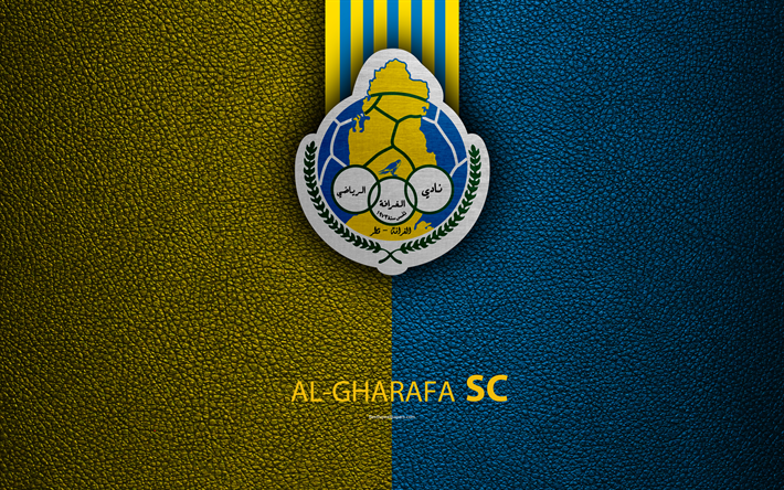 Al-Gharafa SC, 4k, Qatar jalkapallo club, keltainen sininen nahka rakenne, Al-gharaf logo, Qatar Stars League, Doha, Qatar, Premier League, K-League