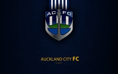 Auckland City FC, 4K, New Zealand Football Club, logo, emblem, ISPS Handa Premiership, leather texture, Auckland, New Zealand, NZFC, OFC, Oceania