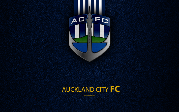 Auckland City FC, 4K, New Zealand Football Club, logo, emblem, ISPS Handa Premiership, leather texture, Auckland, New Zealand, NZFC, OFC, Oceania