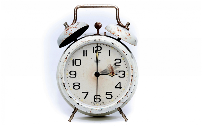 antiguo reloj despertador, conceptos de tiempo, rusty reloj, la esfera, el reloj de manos
