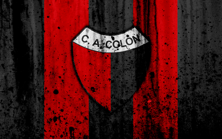 4k, FC Colon, grunge, Superliga, soccer, Argentina, logo, Colon Santa FE, football club, stone texture, Colon FC