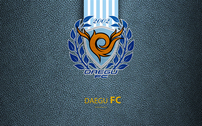 Daegu FC, 4k, logo, Coreia do sul futebol clube, K-League Cl&#225;ssico, textura de couro, emblema, Daegu, Coreia Do Sul, campeonato de futebol