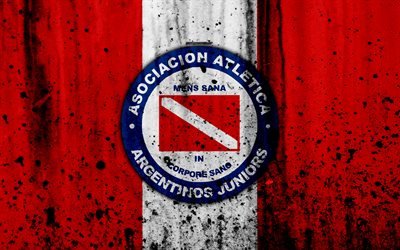 4k, FC Argentinos Juniors, grunge, Superliga, soccer, Argentina, logo, Argentinos Juniors, football club, stone texture, Argentinos Juniors FC