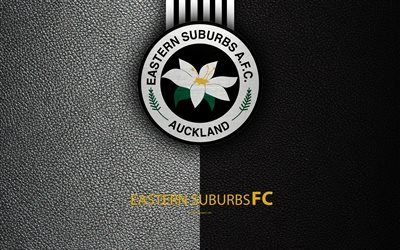 Eastern Suburbs AFC, 4K, New Zealand Football Club, Eastern Suburbs logo, emblem, ISPS Handa Premiership, leather texture, Auckland, New Zealand, NZFC, OFC, Oceania