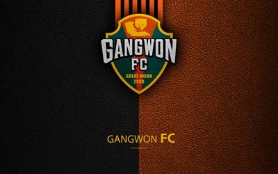 Gangwon FC, 4k, logo, South Korean football club, K-League Classic, leather texture, emblem, Gangwon-do, South Korea, football championship